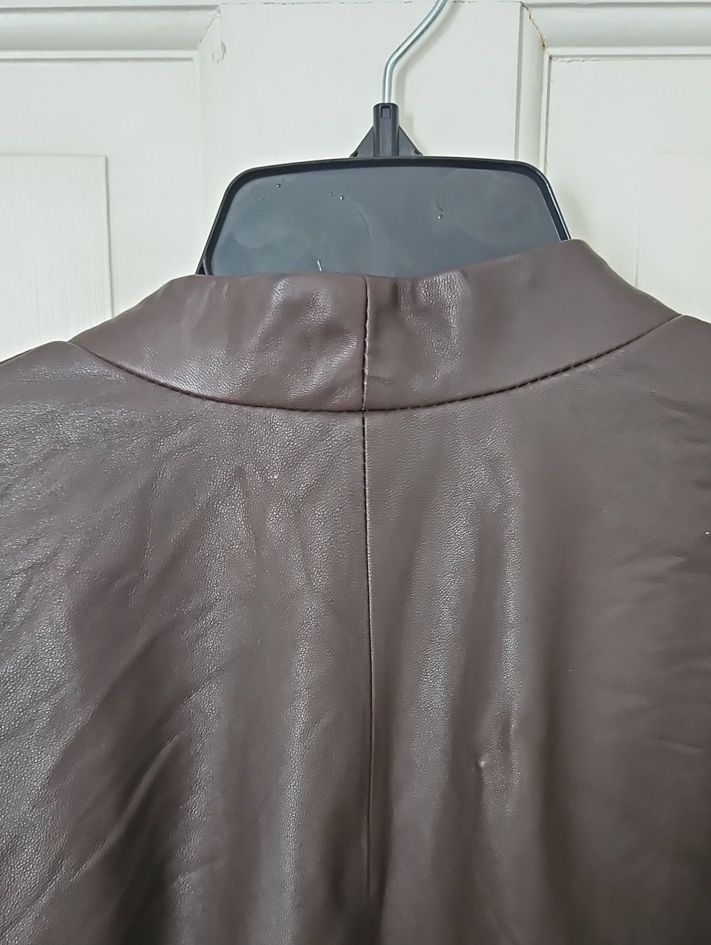 BCBG Max Azria Brown Leather Open-Front Jacket With Silk Trim - Picture 6 of 13